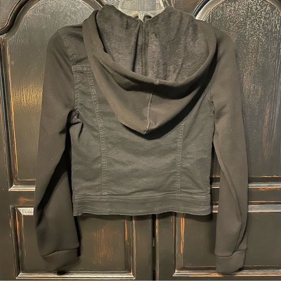 Women’s Black Wallflower Hooded Denim Jacket - Picture 2 of 3